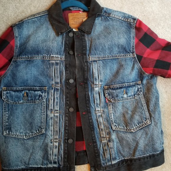 Levi's  TYPE 2 TRUCKER JACKET Denim and Plaid - Picture 3 of 8